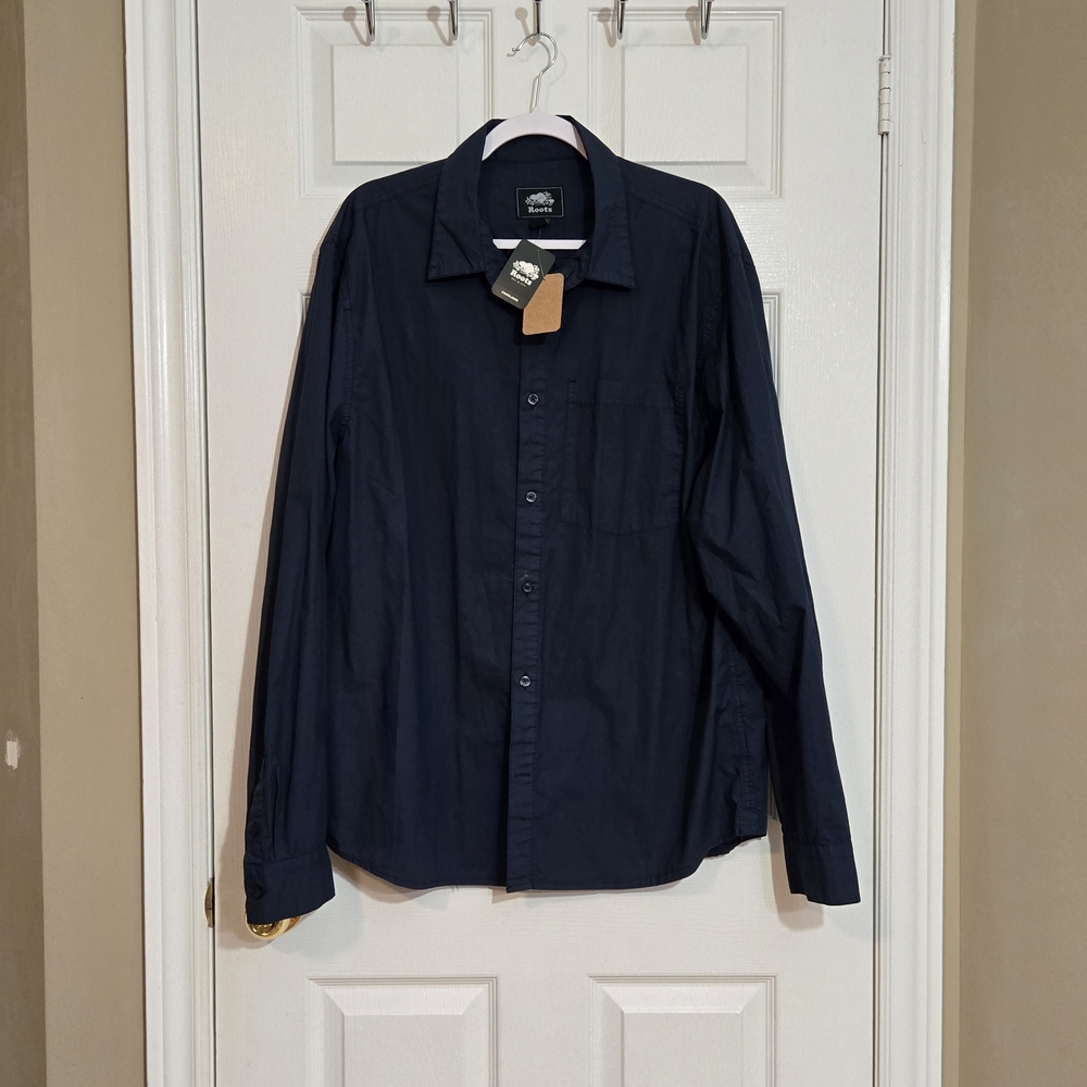 Roots Men's Casual Button Down Shirt ~ Sz. XXL (2XL) ~ Navy Blue ~ NWT ~